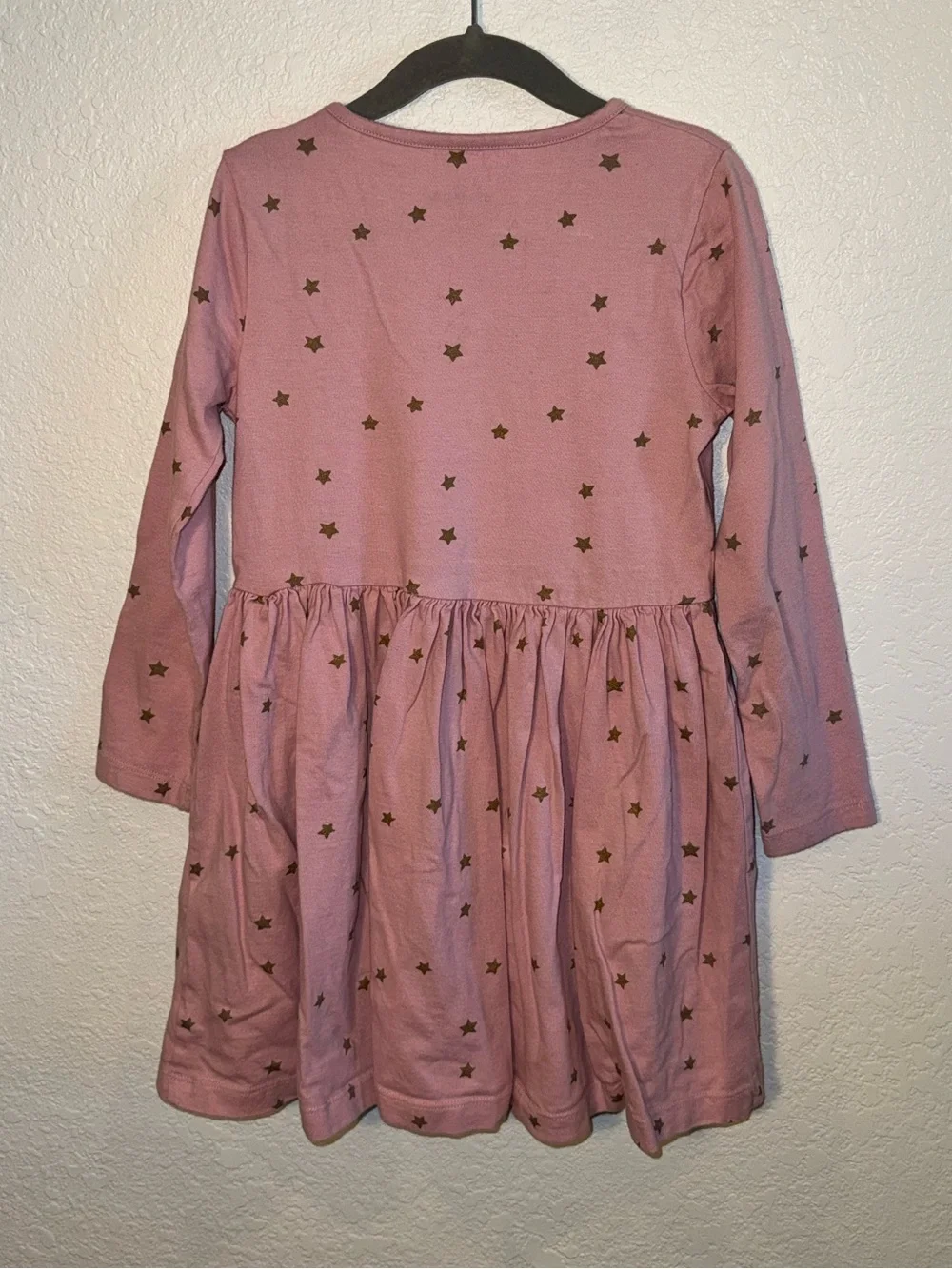 Mini Boden Carousel Appliqué Pink Star Print Long Sleeve Summer Dress Size 5/6Y